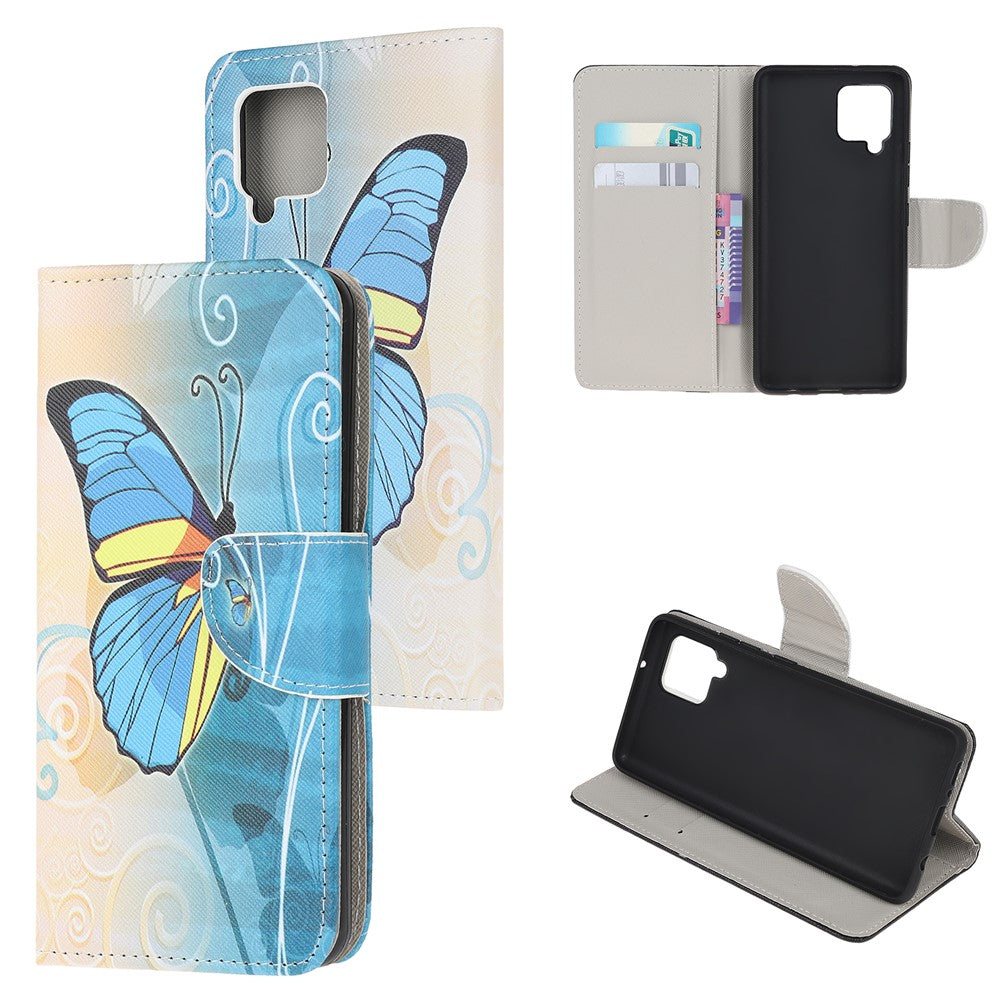 Cross Texture PU Leather Pattern Wallet Shockproof Folio Case with Kickstand Magnetic Closure for Samsung Galaxy M32 (Global Version) - Blue Butterfly