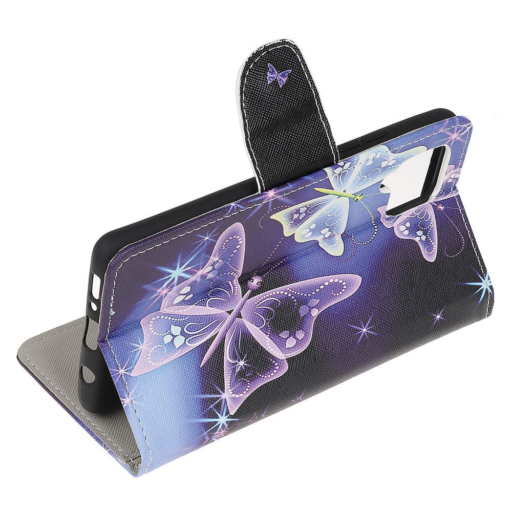Cross Texture PU Leather Pattern Wallet Shockproof Folio Case with Kickstand Magnetic Closure for Samsung Galaxy M32 (Global Version) - Sparkle Butterfly