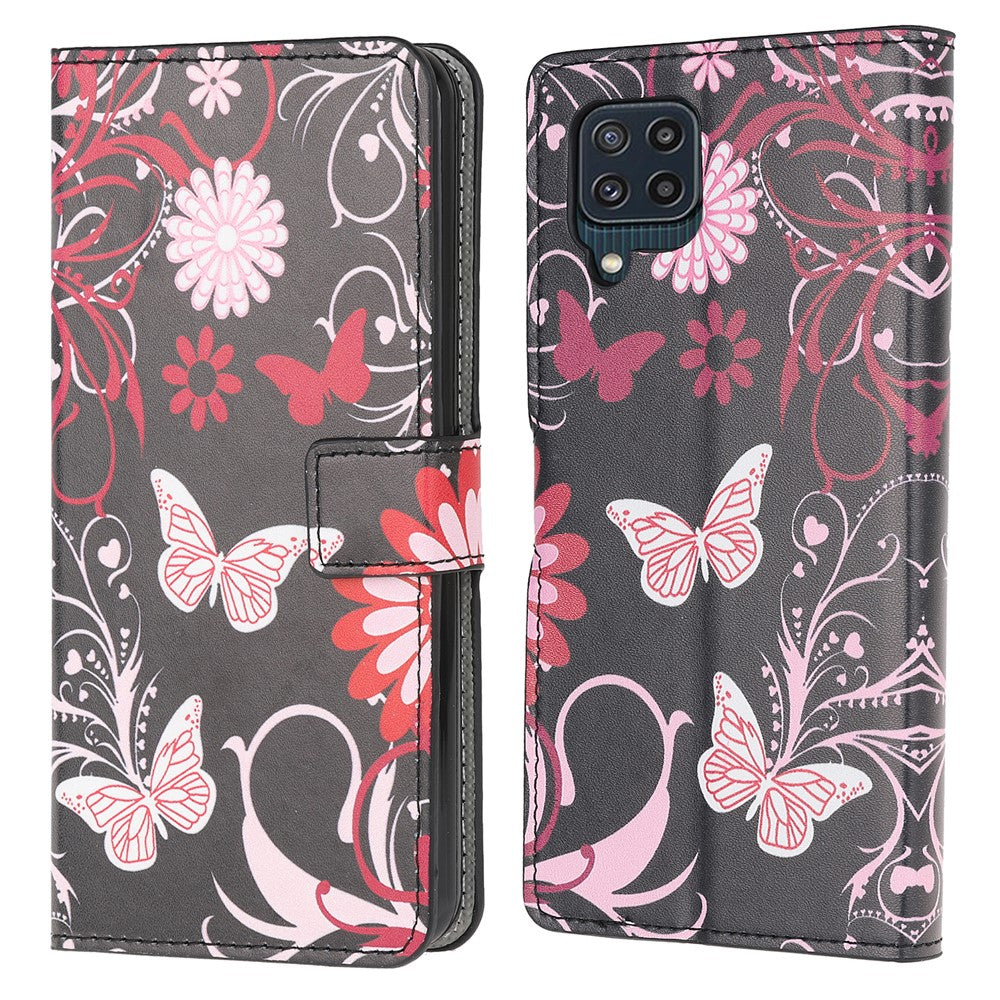 Anti-Scratch Shook-Proof Pattern Stand Feature Leather Magnetic Flip Case Wallet Cover for Galaxy M32 (Global Version) - Butterflies and Flowers