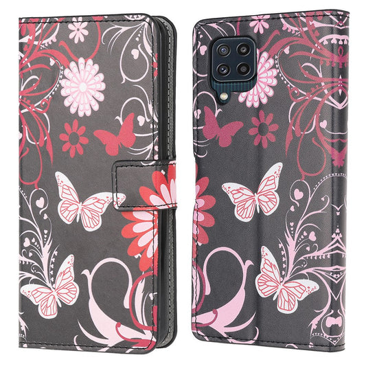 Anti-Scratch Shook-Proof Pattern Stand Feature Leather Magnetic Flip Case Wallet Cover for Galaxy M32 (Global Version) - Butterflies and Flowers
