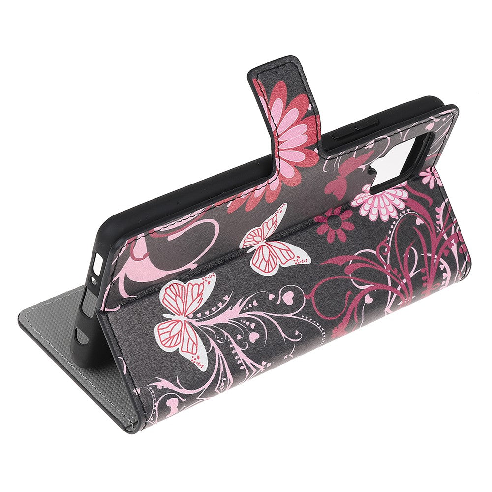 Anti-Scratch Shook-Proof Pattern Stand Feature Leather Magnetic Flip Case Wallet Cover for Galaxy M32 (Global Version) - Butterflies and Flowers