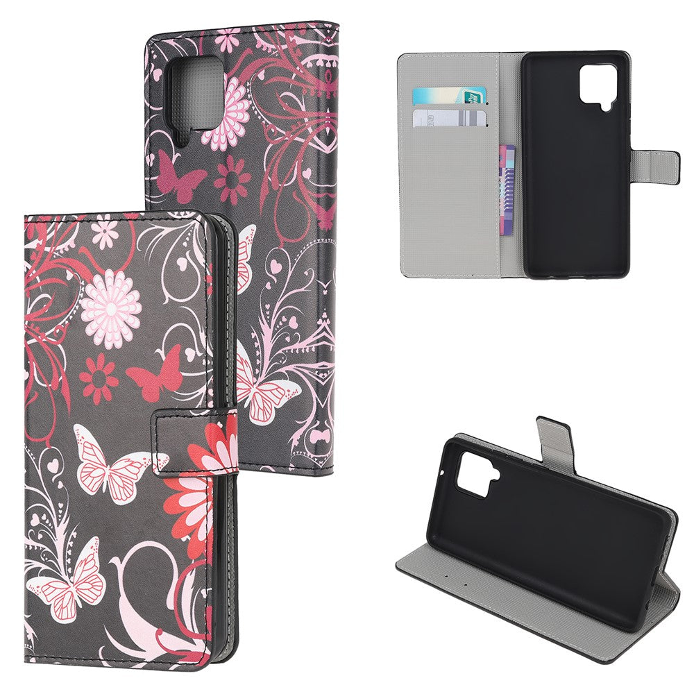 Anti-Scratch Shook-Proof Pattern Stand Feature Leather Magnetic Flip Case Wallet Cover for Galaxy M32 (Global Version) - Butterflies and Flowers