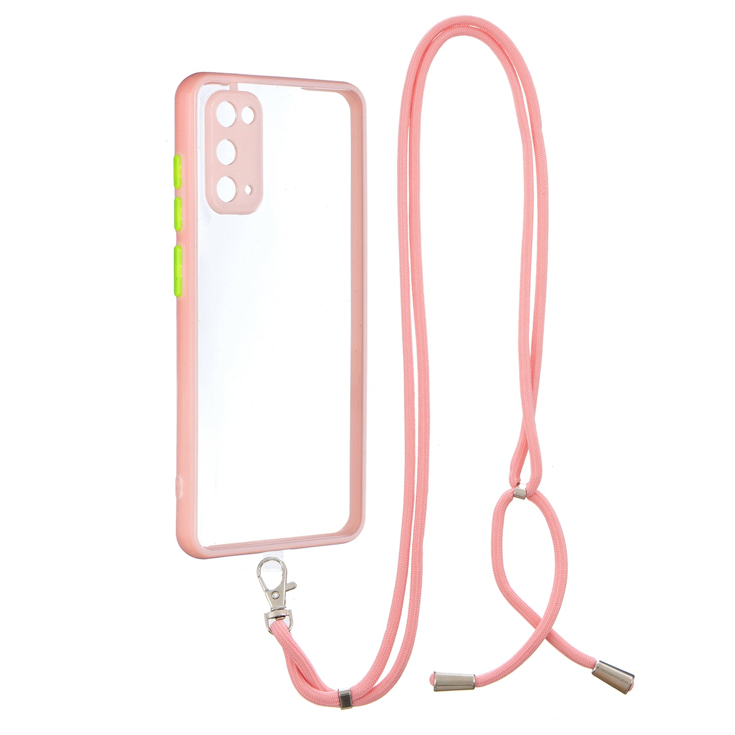 Anti-Scratch Shockproof Clear Acrylic + TPU Bumper Protective Case with Lanyard for Samsung Galaxy S20 4G/S20 5G - Pink