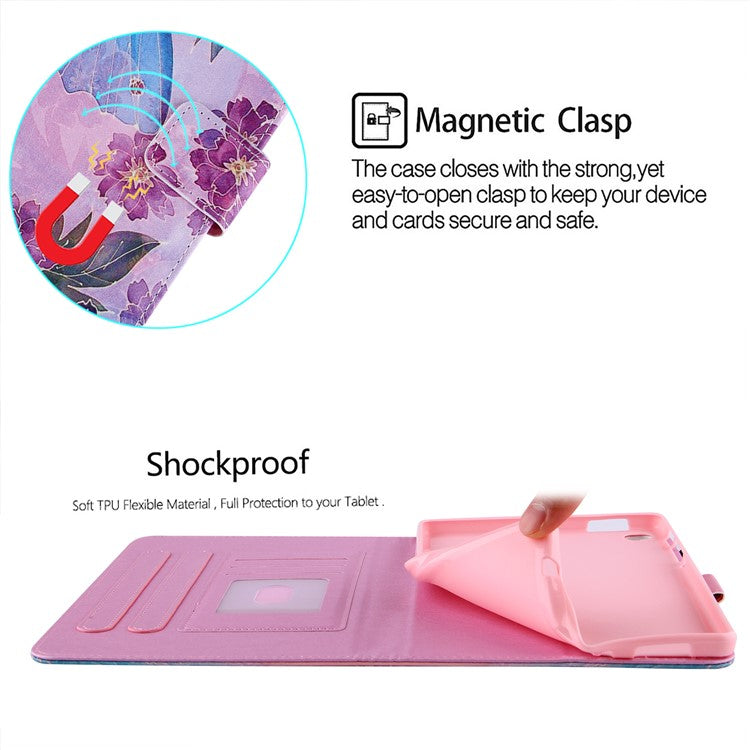Silk Pattern Multiple Viewing Angles Shockproof Tablet Case Shell Stand Cover for Samsung Galaxy Tab A7 Lite 8.7-inch / SM-T220 (Wi-Fi) / SM-T225 - Peony/Butterfly
