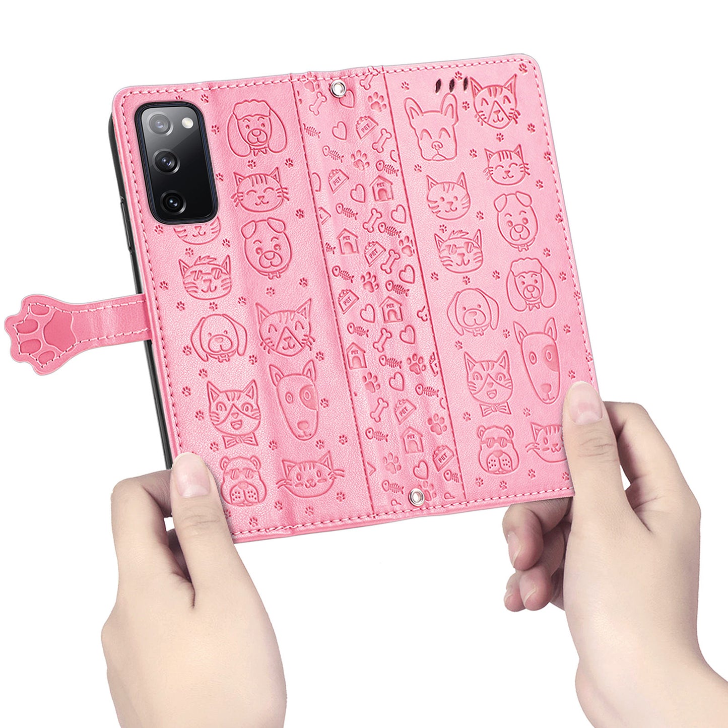 Imprint Cat Dog Pattern Leather Case with Stand Wallet for Samsung Galaxy S20 FE 2022/S20 FE 4G/S20 FE 5G/S20 Lite - Pink
