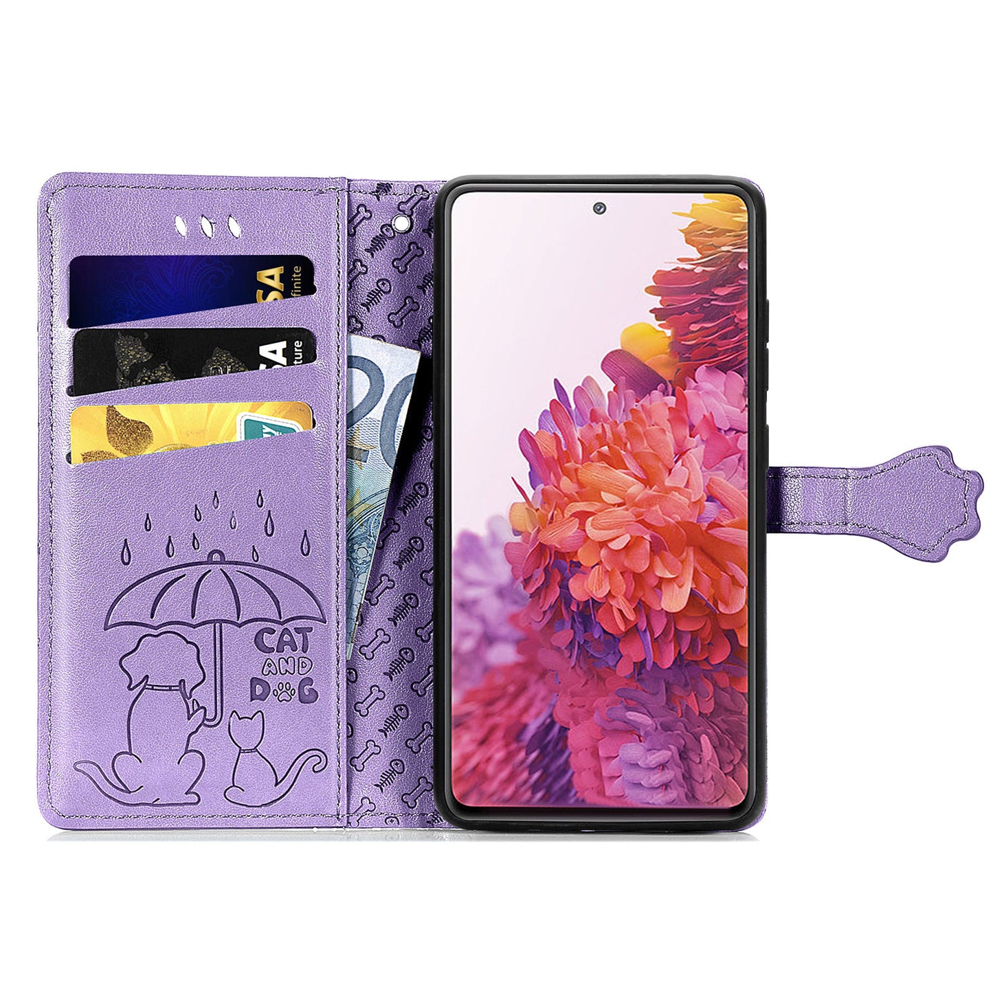 Imprint Cat Dog Pattern Leather Case with Stand Wallet for Samsung Galaxy S20 FE 2022/S20 FE 4G/S20 FE 5G/S20 Lite - Purple