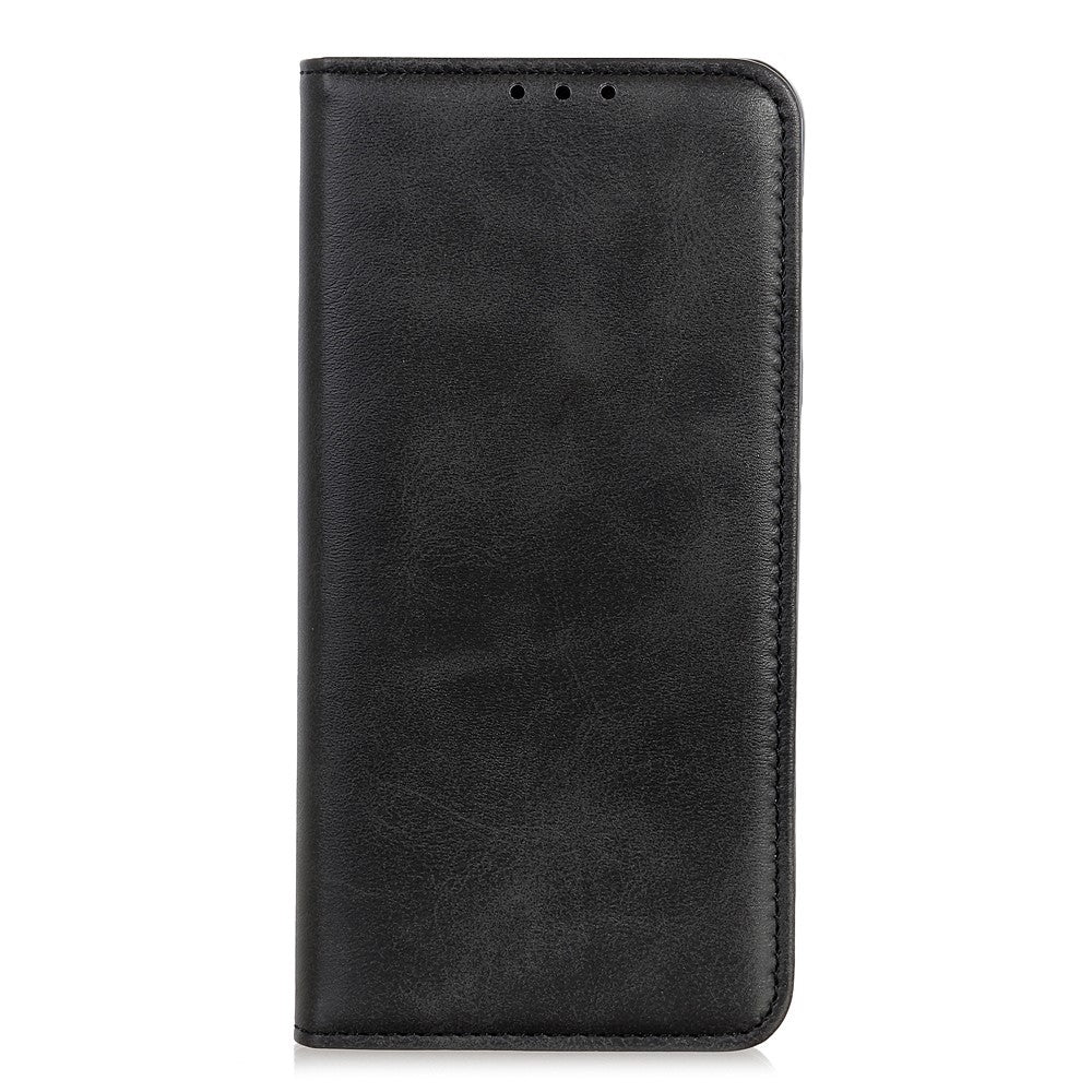 Auto-absorbed Split Leather Magnetic Wallet Phone Stand Shell Case for Samsung Galaxy M32 (Global Version) - Black