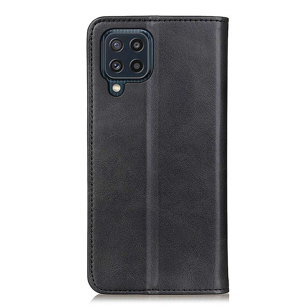 Auto-absorbed Split Leather Magnetic Wallet Phone Stand Shell Case for Samsung Galaxy M32 (Global Version) - Black