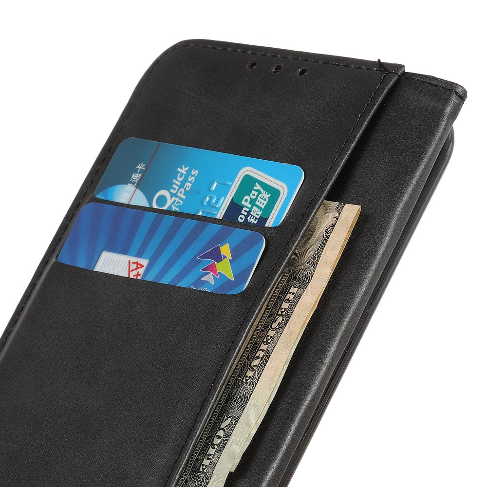 Auto-absorbed Split Leather Magnetic Wallet Phone Stand Shell Case for Samsung Galaxy M32 (Global Version) - Black