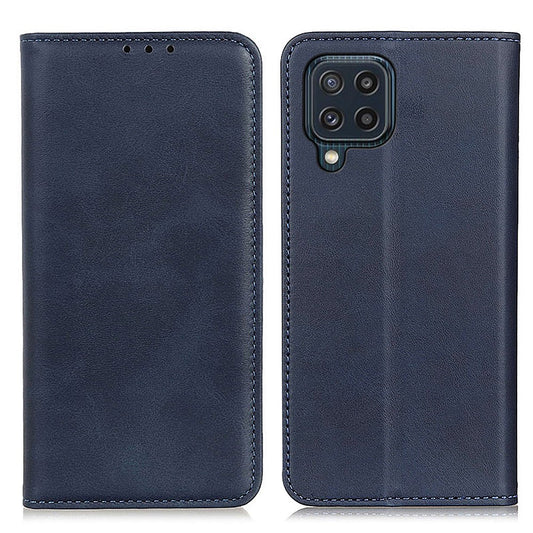 Auto-absorbed Split Leather Magnetic Wallet Phone Stand Shell Case for Samsung Galaxy M32 (Global Version) - Blue