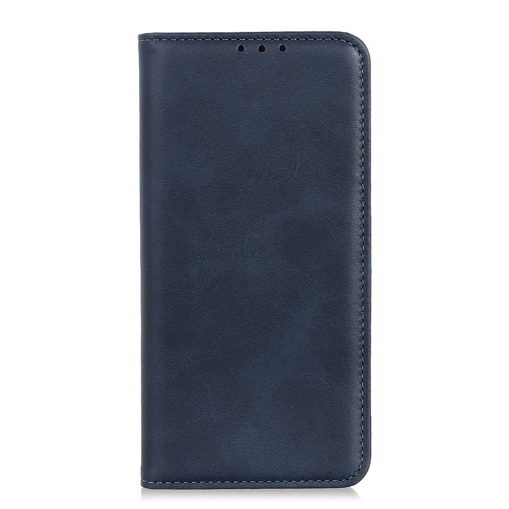 Auto-absorbed Split Leather Magnetic Wallet Phone Stand Shell Case for Samsung Galaxy M32 (Global Version) - Blue