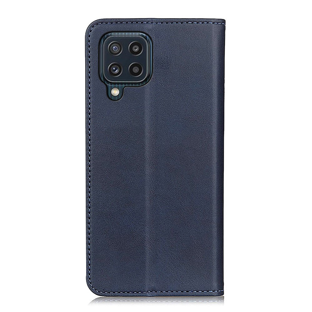 Auto-absorbed Split Leather Magnetic Wallet Phone Stand Shell Case for Samsung Galaxy M32 (Global Version) - Blue