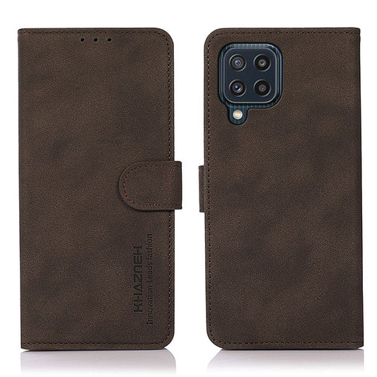 KHAZNEH Drop-proof PU Leather Phone Wallet Cover Case with Stand for Samsung Galaxy M32 (Global Version) - Brown