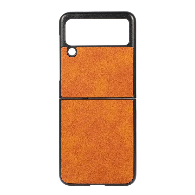 Lightweight Hybrid PU Leather Cowhide Grain Hard PC Anti-Scratch Shook-Proof Bumper Case for Samsung Galaxy Z Flip3 5G - Orange