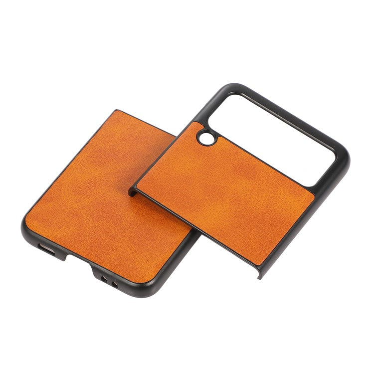 Lightweight Hybrid PU Leather Cowhide Grain Hard PC Anti-Scratch Shook-Proof Bumper Case for Samsung Galaxy Z Flip3 5G - Orange