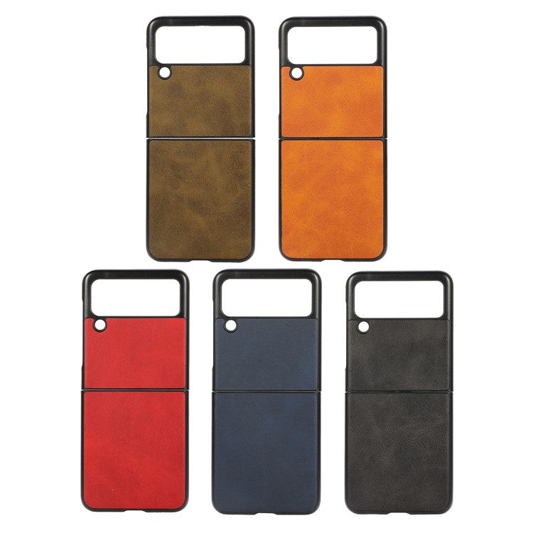 Lightweight Hybrid PU Leather Cowhide Grain Hard PC Anti-Scratch Shook-Proof Bumper Case for Samsung Galaxy Z Flip3 5G - Orange