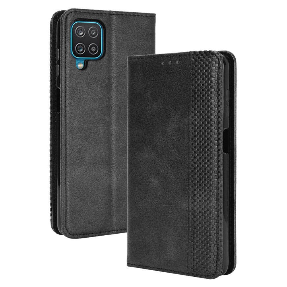 Retro Style Magnetic Closure Leather Wallet Phone Stand Case for Samsung Galaxy M32 (Global Version) - Black