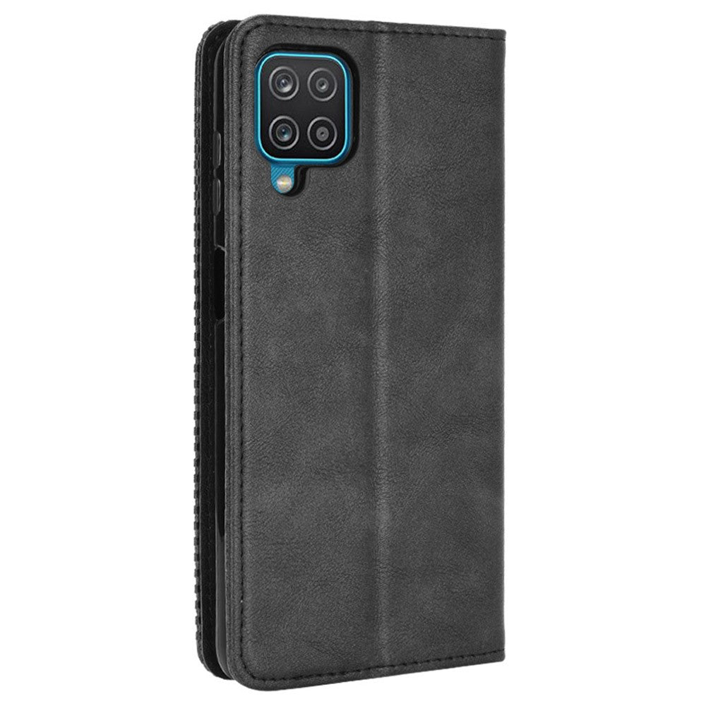 Retro Style Magnetic Closure Leather Wallet Phone Stand Case for Samsung Galaxy M32 (Global Version) - Black