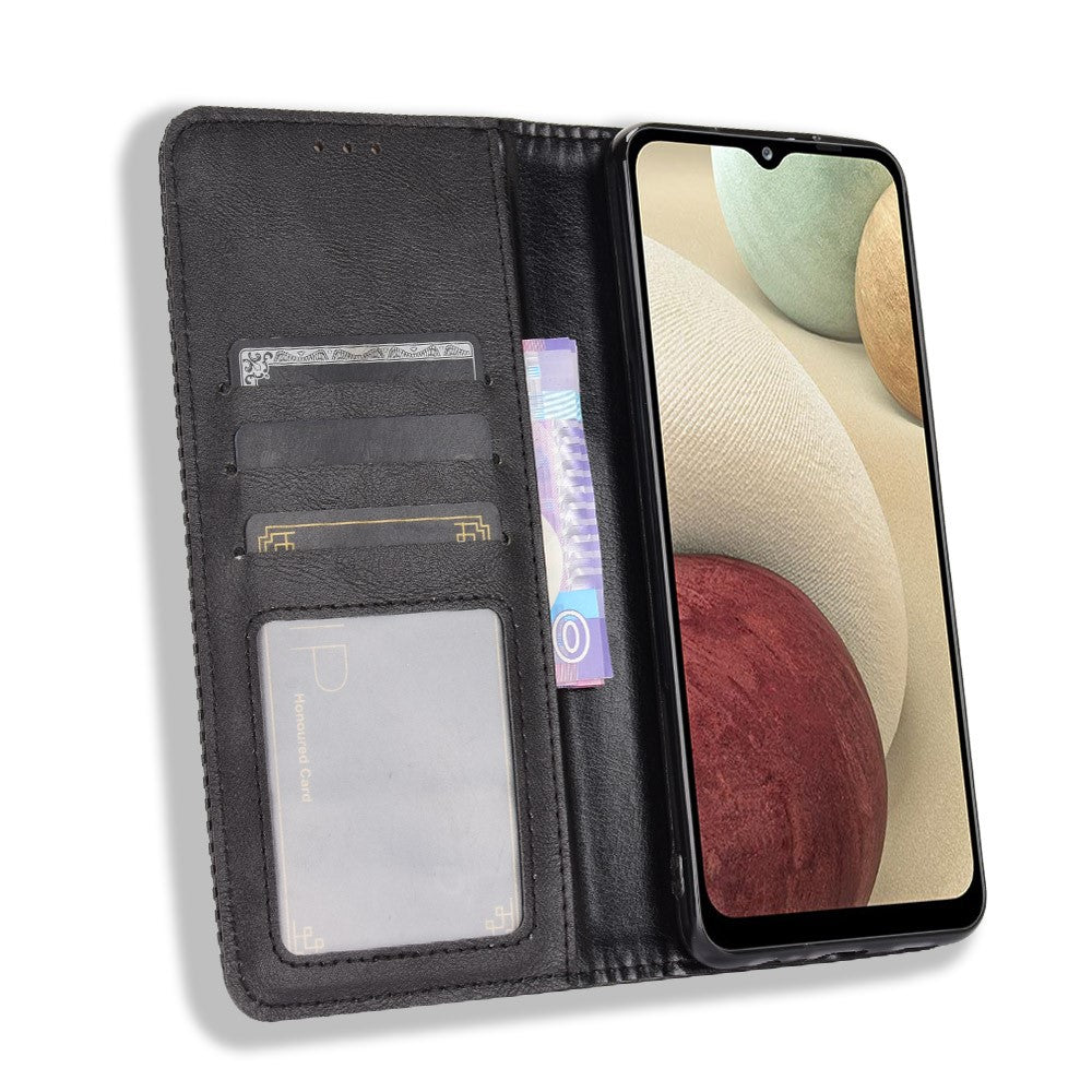 Retro Style Magnetic Closure Leather Wallet Phone Stand Case for Samsung Galaxy M32 (Global Version) - Black