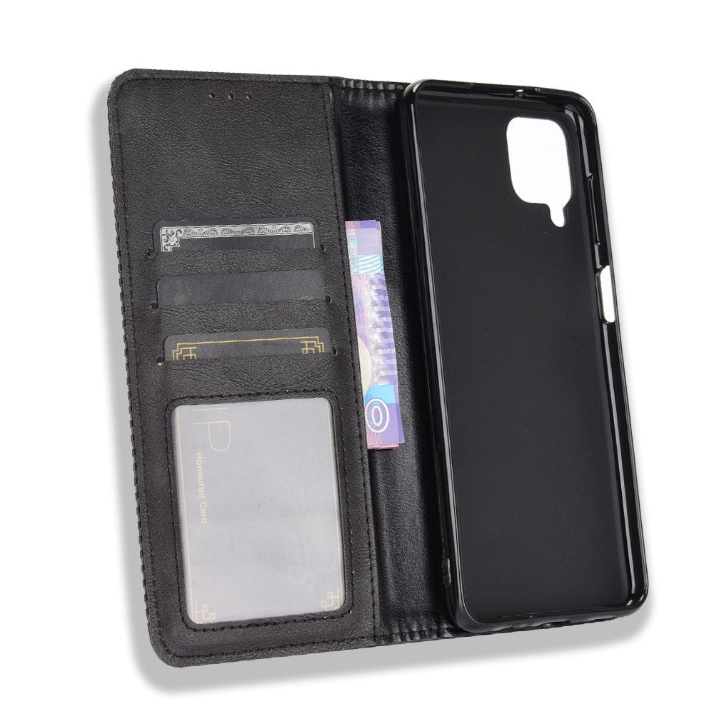 Retro Style Magnetic Closure Leather Wallet Phone Stand Case for Samsung Galaxy M32 (Global Version) - Black