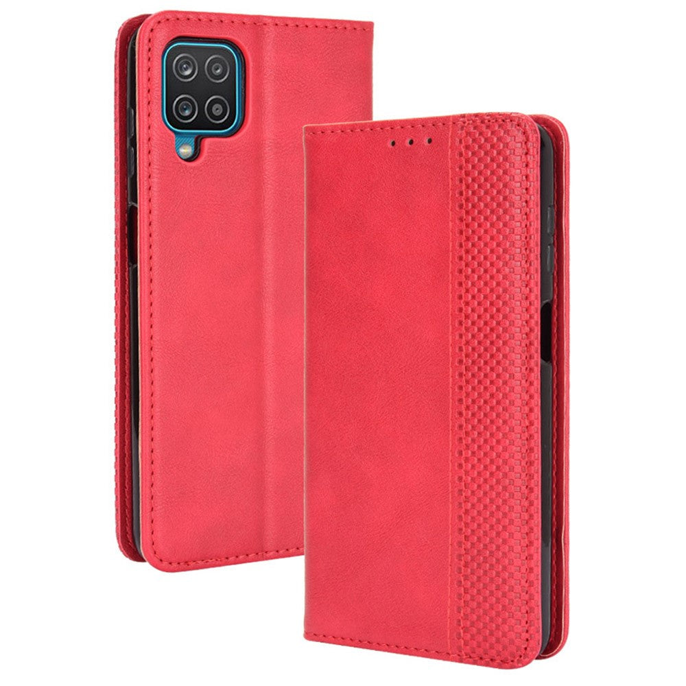 Retro Style Magnetic Closure Leather Wallet Phone Stand Case for Samsung Galaxy M32 (Global Version) - Red