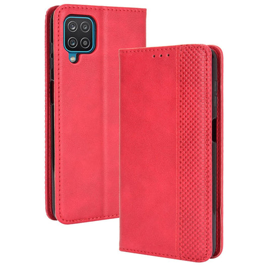 Retro Style Magnetic Closure Leather Wallet Phone Stand Case for Samsung Galaxy M32 (Global Version) - Red