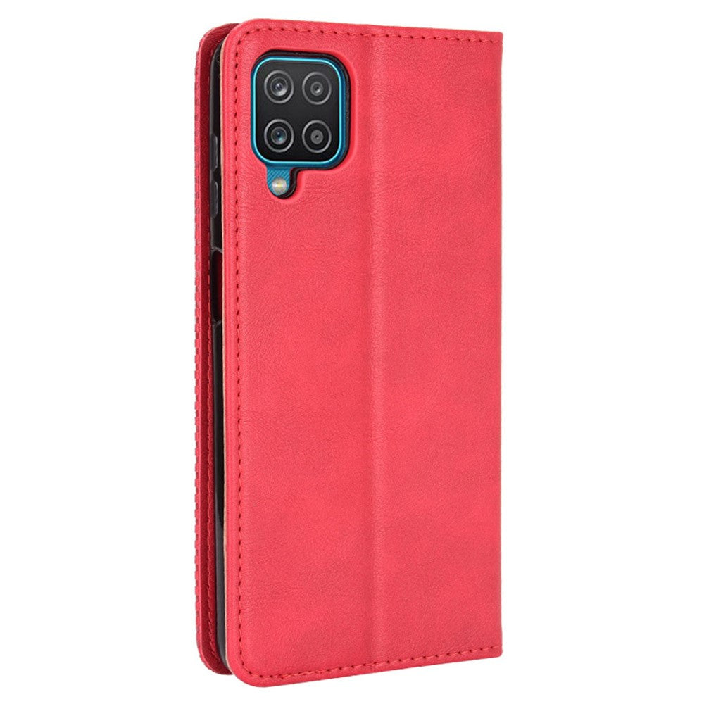 Retro Style Magnetic Closure Leather Wallet Phone Stand Case for Samsung Galaxy M32 (Global Version) - Red
