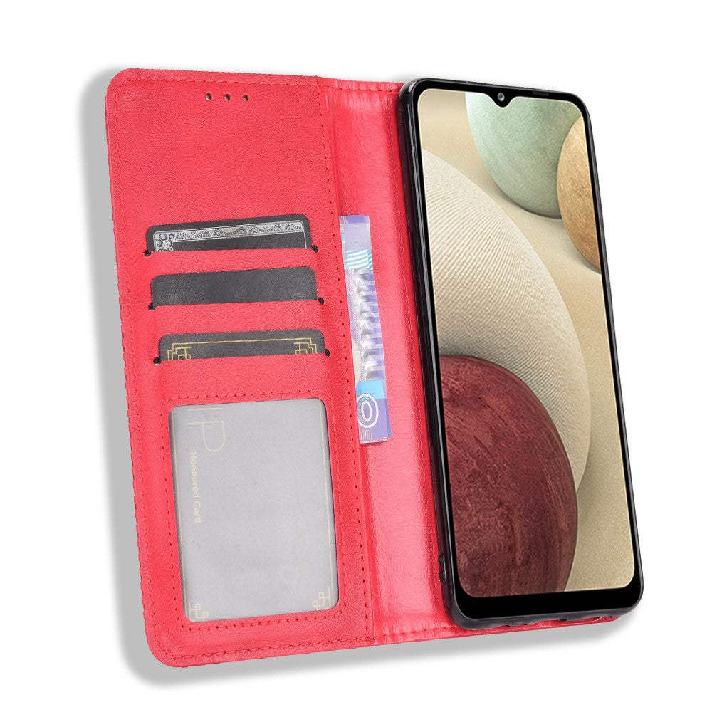 Retro Style Magnetic Closure Leather Wallet Phone Stand Case for Samsung Galaxy M32 (Global Version) - Red