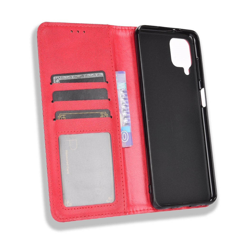 Retro Style Magnetic Closure Leather Wallet Phone Stand Case for Samsung Galaxy M32 (Global Version) - Red