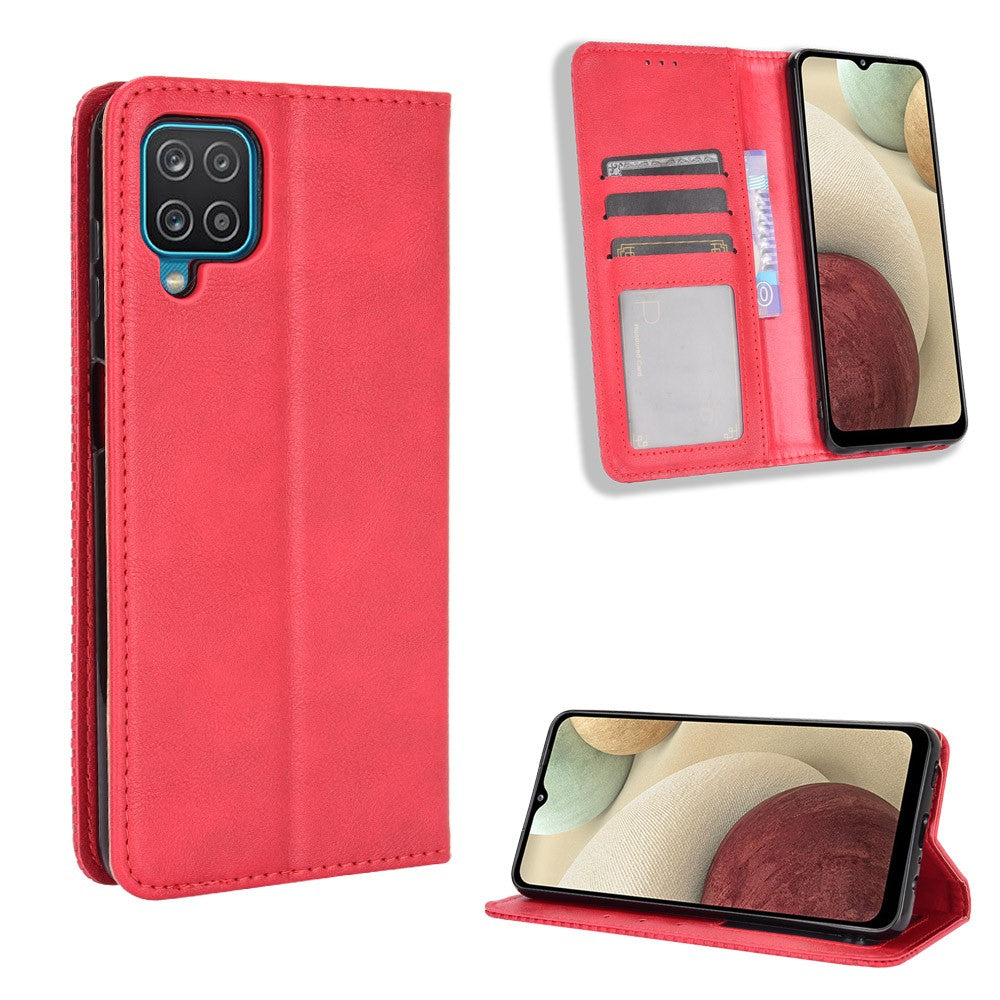 Retro Style Magnetic Closure Leather Wallet Phone Stand Case for Samsung Galaxy M32 (Global Version) - Red