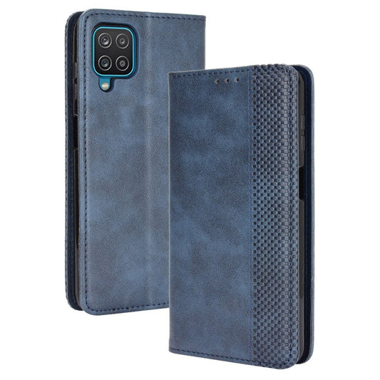 Retro Style Magnetic Closure Leather Wallet Phone Stand Case for Samsung Galaxy M32 (Global Version) - Blue