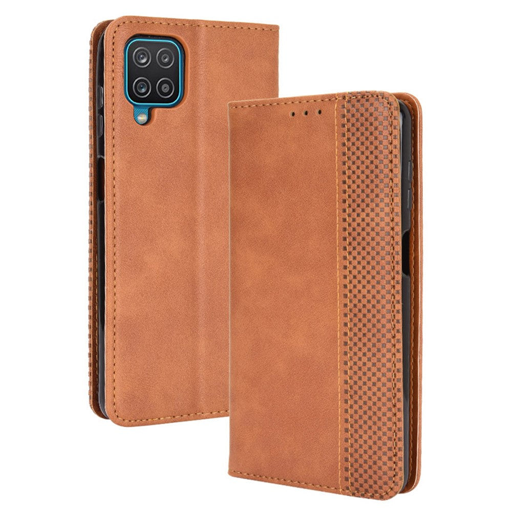 Retro Style Magnetic Closure Leather Wallet Phone Stand Case for Samsung Galaxy M32 (Global Version) - Brown
