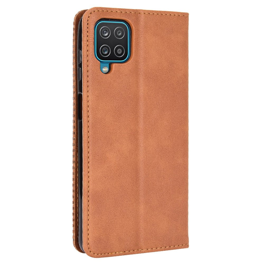 Retro Style Magnetic Closure Leather Wallet Phone Stand Case for Samsung Galaxy M32 (Global Version) - Brown