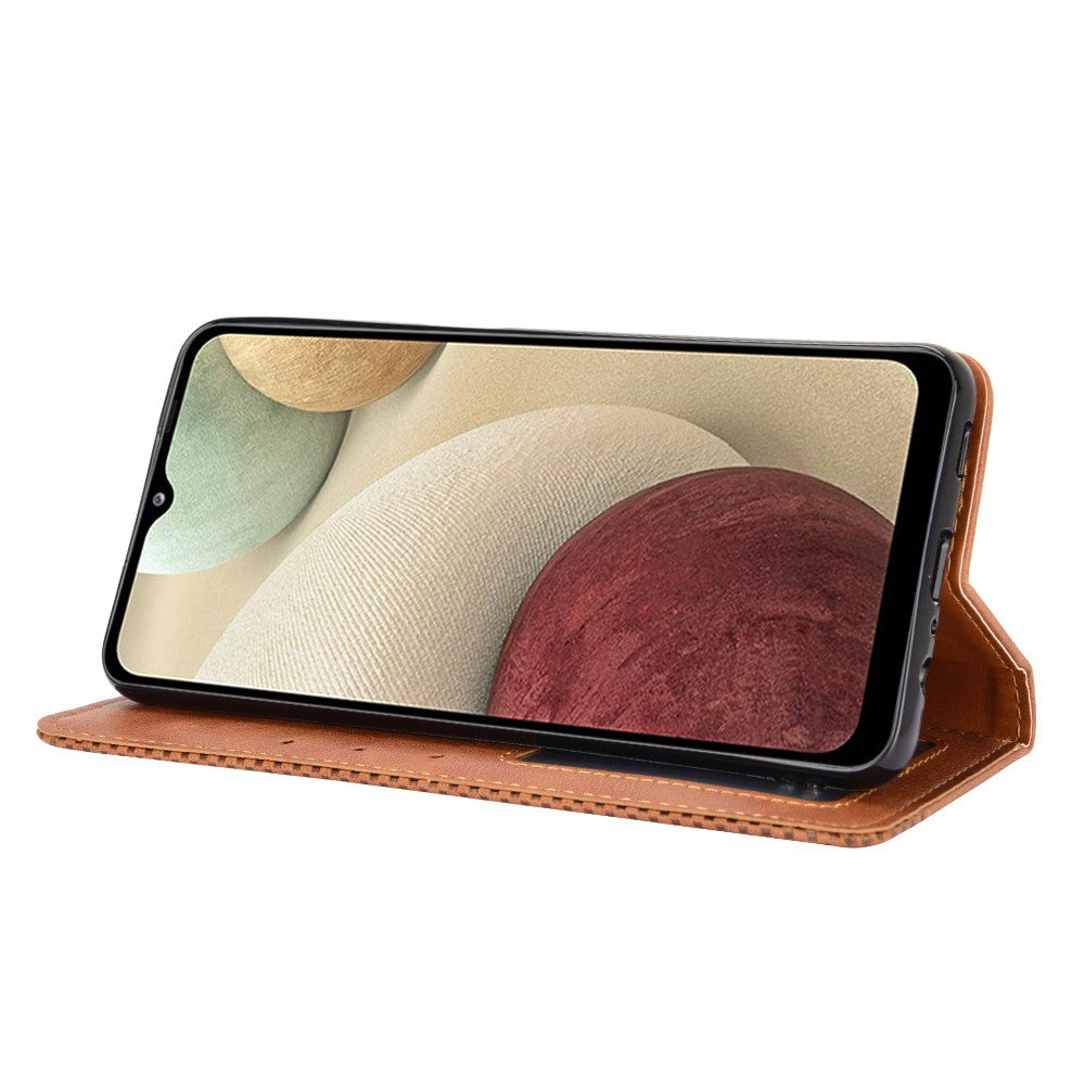 Retro Style Magnetic Closure Leather Wallet Phone Stand Case for Samsung Galaxy M32 (Global Version) - Brown