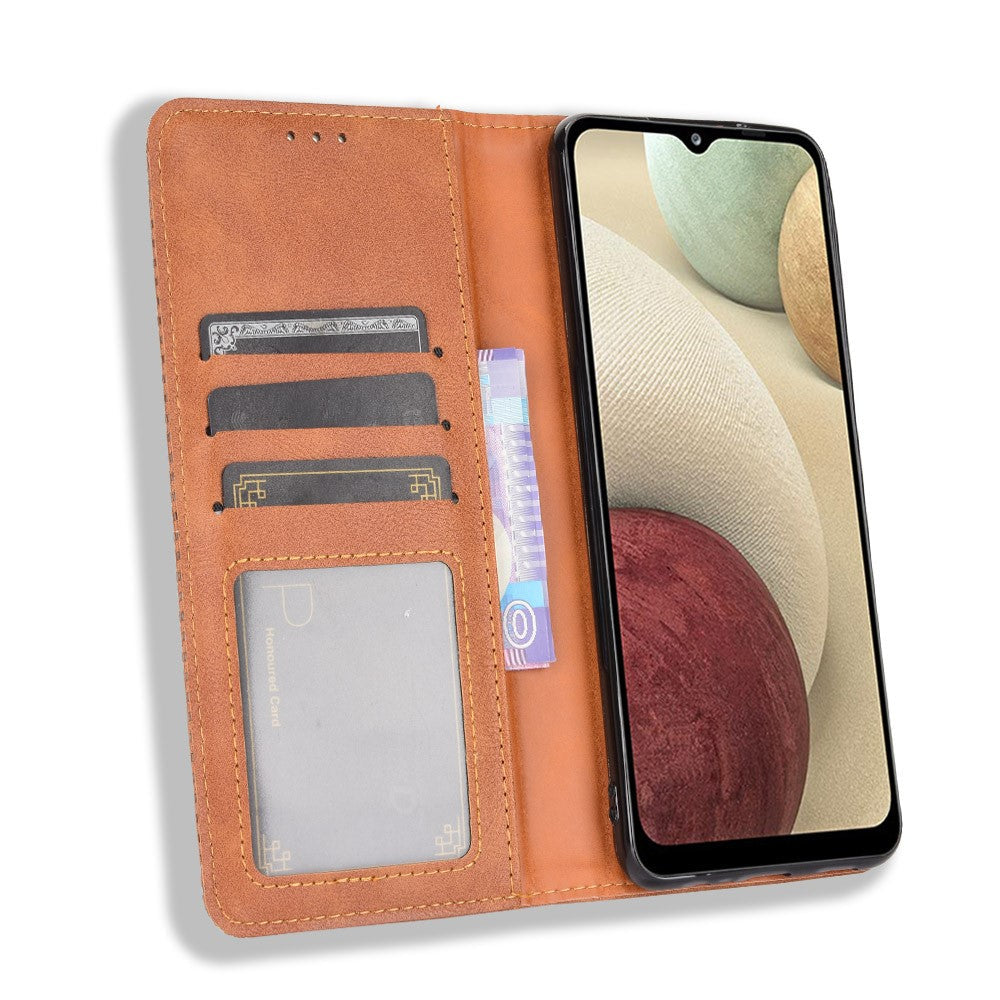 Retro Style Magnetic Closure Leather Wallet Phone Stand Case for Samsung Galaxy M32 (Global Version) - Brown