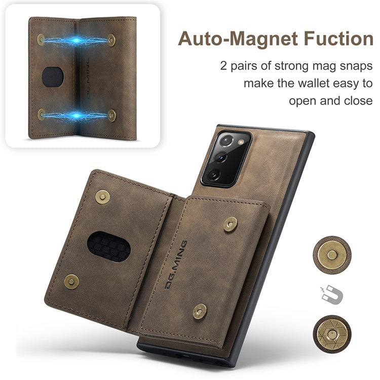DG.MING M2 Series Tri-fold Wallet Magnetic Kickstand Design Leather Case for Samsung Galaxy Note20 4G/5G - Coffee