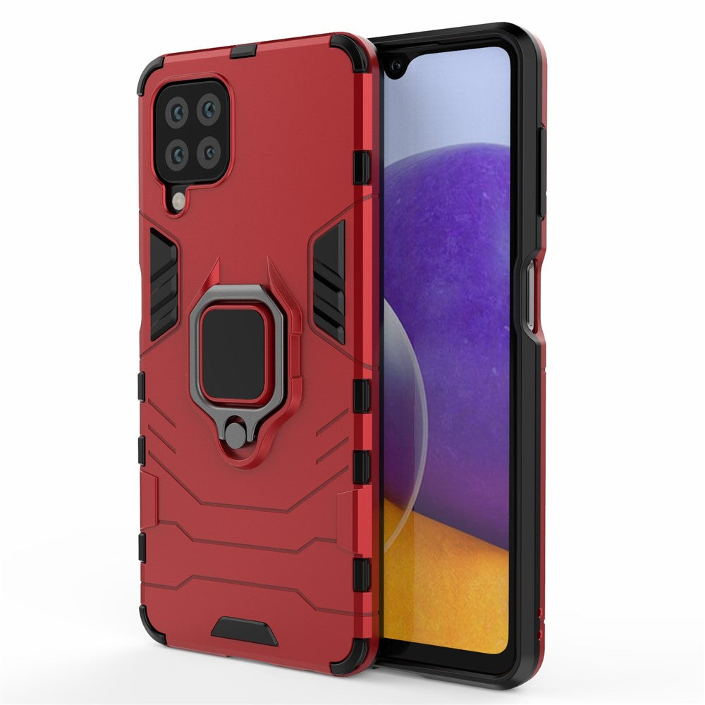 Scratch-proof Hard PC + Soft TPU Hybrid Phone Case Cover with Ring Holder Kickstand for Samsung Galaxy M32 (Global Version) - Red