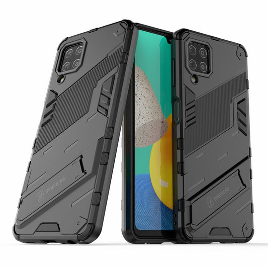 Shock-resistant PC + TPU Combo Case Kickstand Design Protective Phone Case for Samsung Galaxy M32 (Global Version) - Black