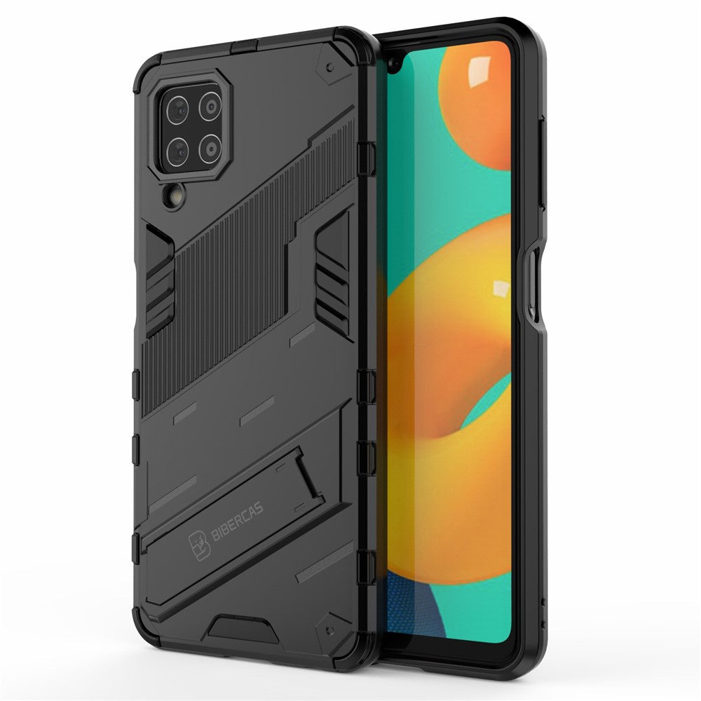 Shock-resistant PC + TPU Combo Case Kickstand Design Protective Phone Case for Samsung Galaxy M32 (Global Version) - Black