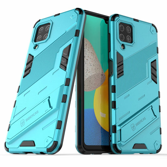 Shock-resistant PC + TPU Combo Case Kickstand Design Protective Phone Case for Samsung Galaxy M32 (Global Version) - Blue