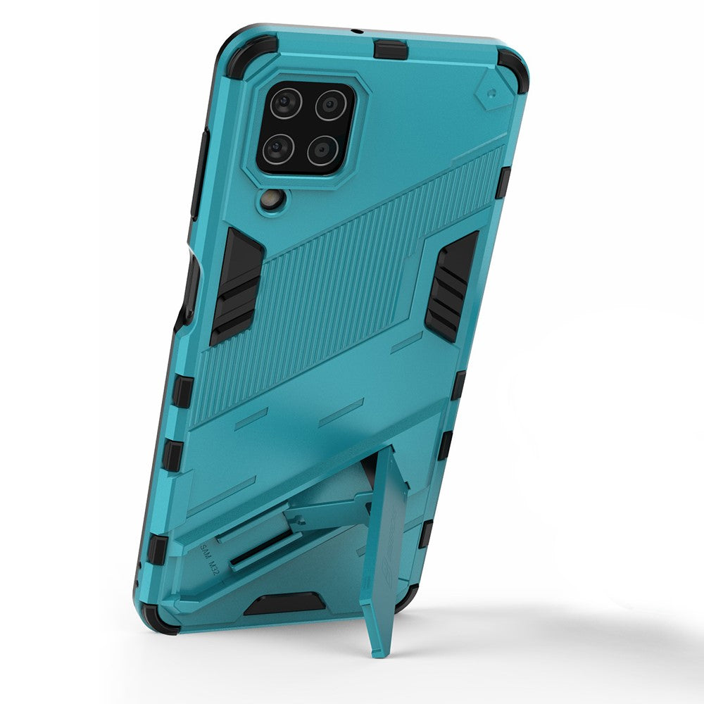 Shock-resistant PC + TPU Combo Case Kickstand Design Protective Phone Case for Samsung Galaxy M32 (Global Version) - Blue
