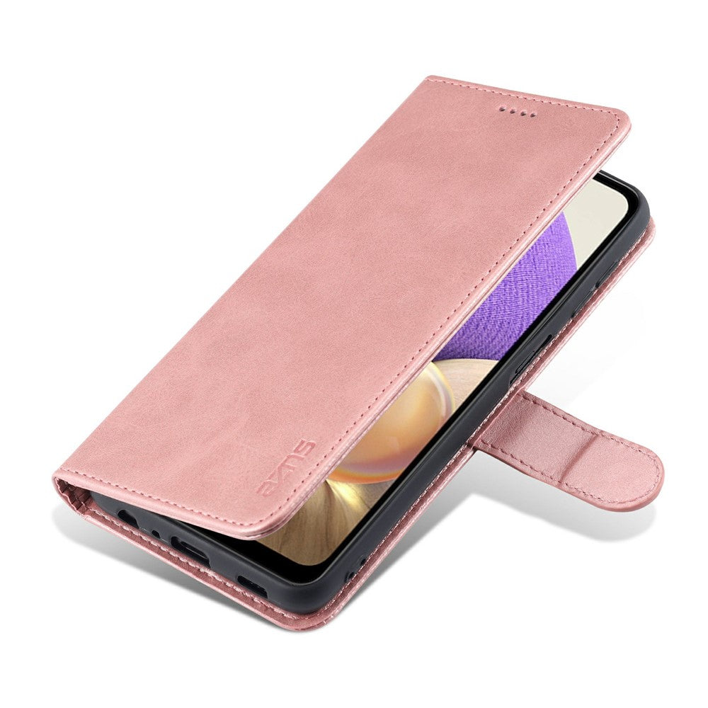 AZNS PU Leather Shock-absorption Phone Case Shell with Wallet Stand for Samsung Galaxy A32 5G/M32 5G - Rose Gold