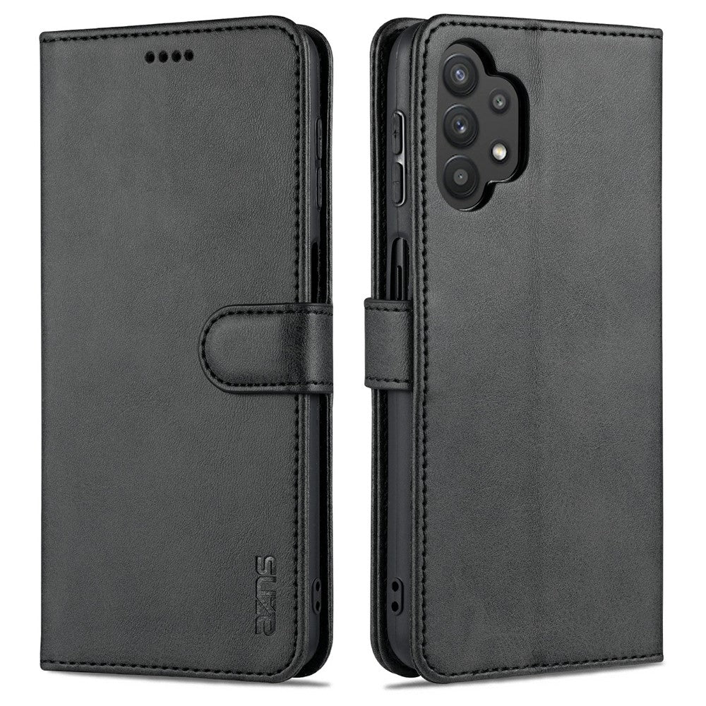 AZNS PU Leather Shock-absorption Phone Case Shell with Wallet Stand for Samsung Galaxy A32 5G/M32 5G - Black