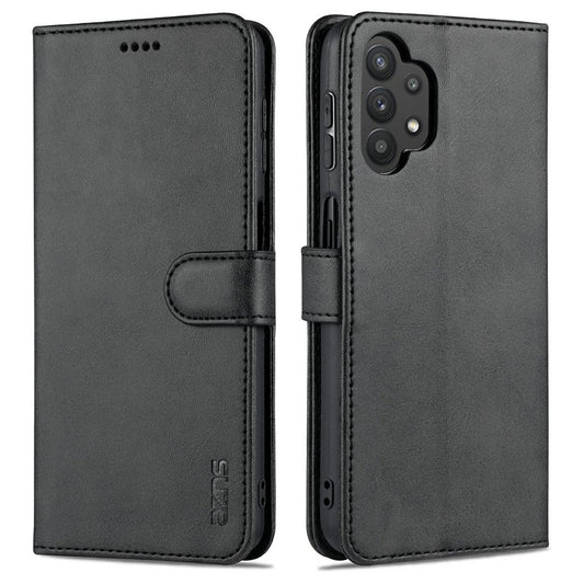 AZNS PU Leather Shock-absorption Phone Case Shell with Wallet Stand for Samsung Galaxy A32 5G/M32 5G - Black