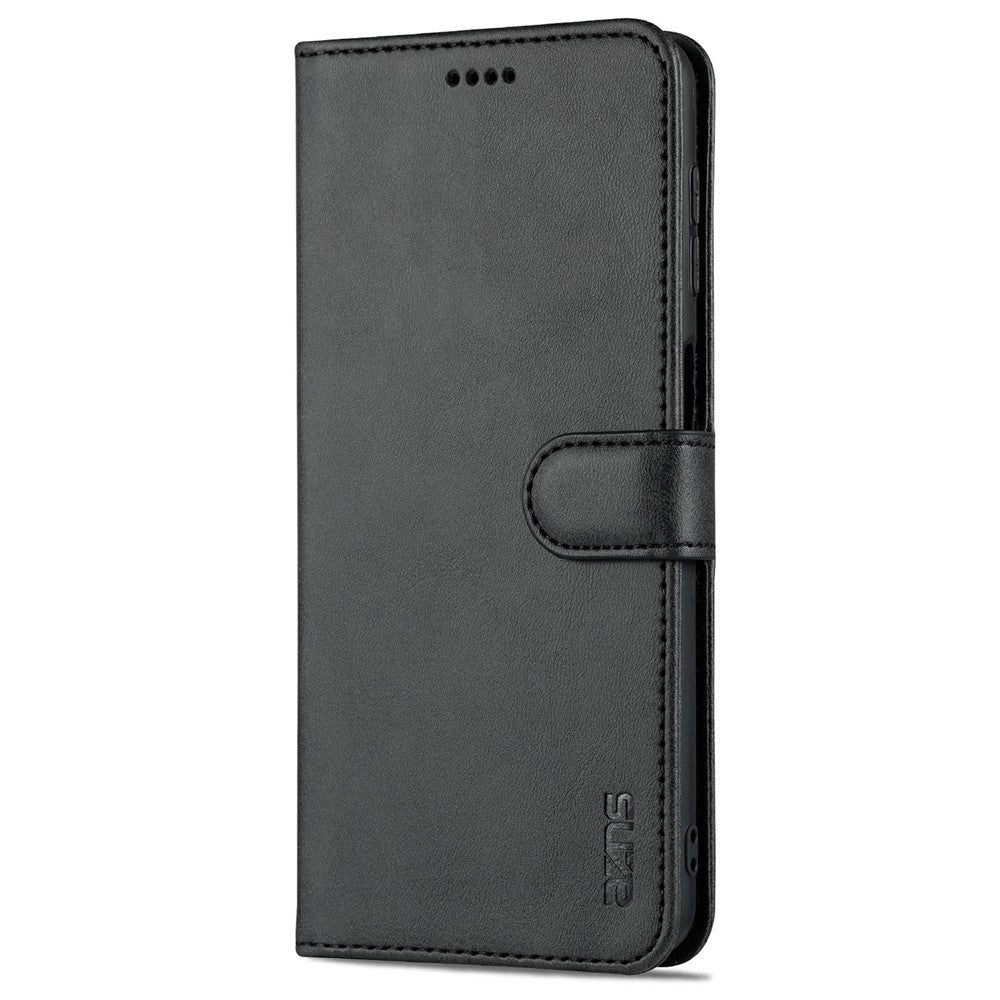 AZNS PU Leather Shock-absorption Phone Case Shell with Wallet Stand for Samsung Galaxy A32 5G/M32 5G - Black