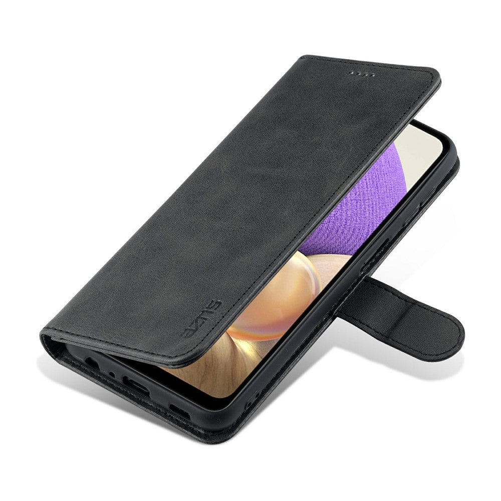 AZNS PU Leather Shock-absorption Phone Case Shell with Wallet Stand for Samsung Galaxy A32 5G/M32 5G - Black