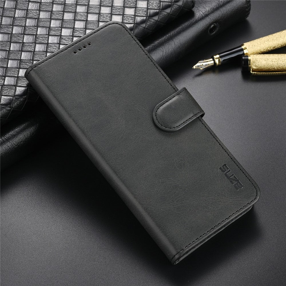 AZNS PU Leather Shock-absorption Phone Case Shell with Wallet Stand for Samsung Galaxy A32 5G/M32 5G - Black