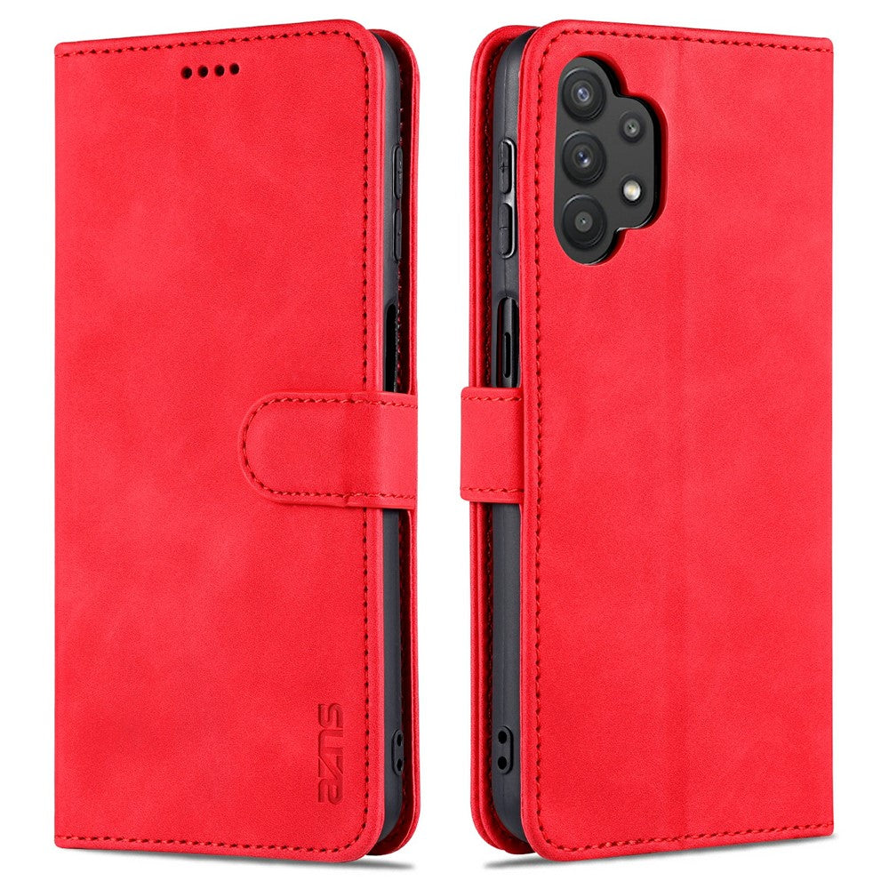 AZNS PU Leather Shock-absorption Phone Case Shell with Wallet Stand for Samsung Galaxy A32 5G/M32 5G - Red
