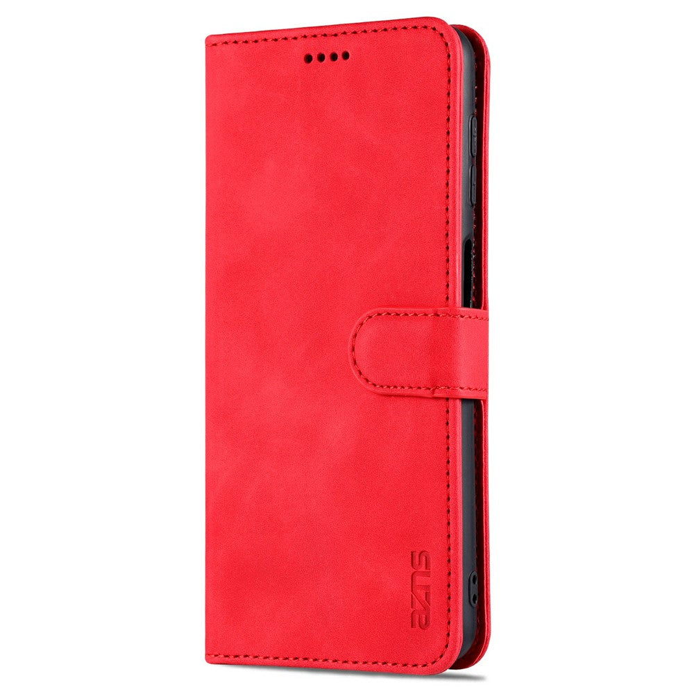 AZNS PU Leather Shock-absorption Phone Case Shell with Wallet Stand for Samsung Galaxy A32 5G/M32 5G - Red