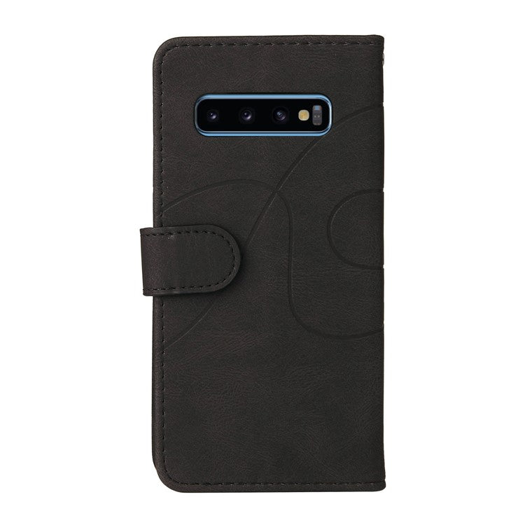 KT Leather Series-1 Bi-color Splicing Leather Case Stand Cover with Strap for Samsung Galaxy S10 - Black